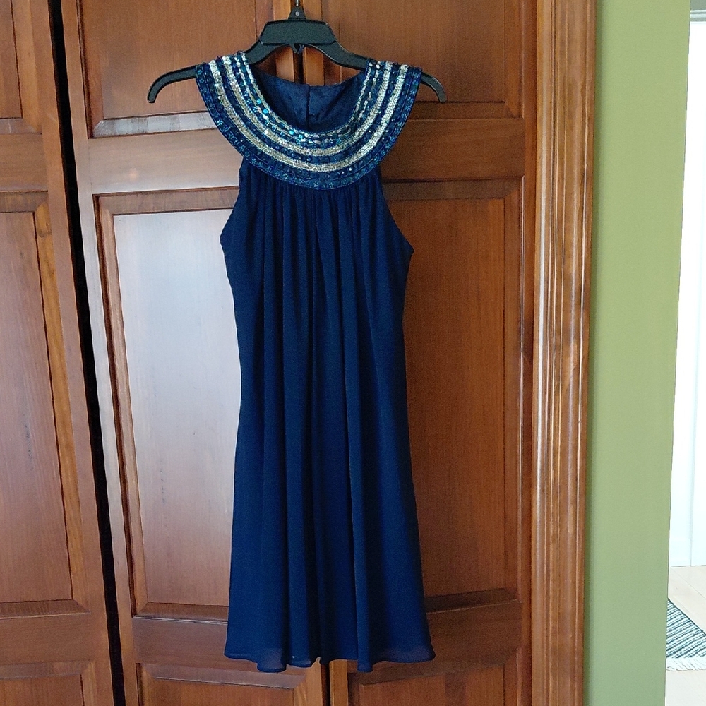 JS Boutique Navy Dress with Sequin Embellishments